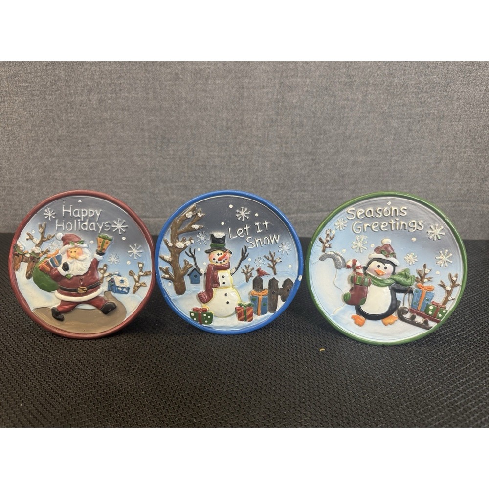 Three Colorful 4" Collectible‎ Decorative Christmas Plates Vintage Decor